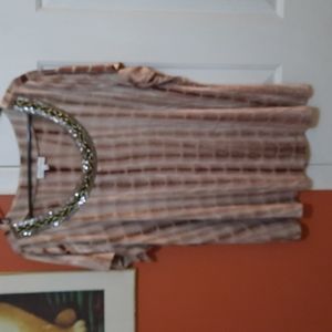 Brown tye dye pattern blouse with beaded neck